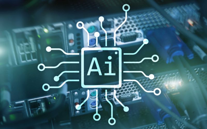 AI, Artificial intelligence, automation and modern information technology concept on virtual screen.